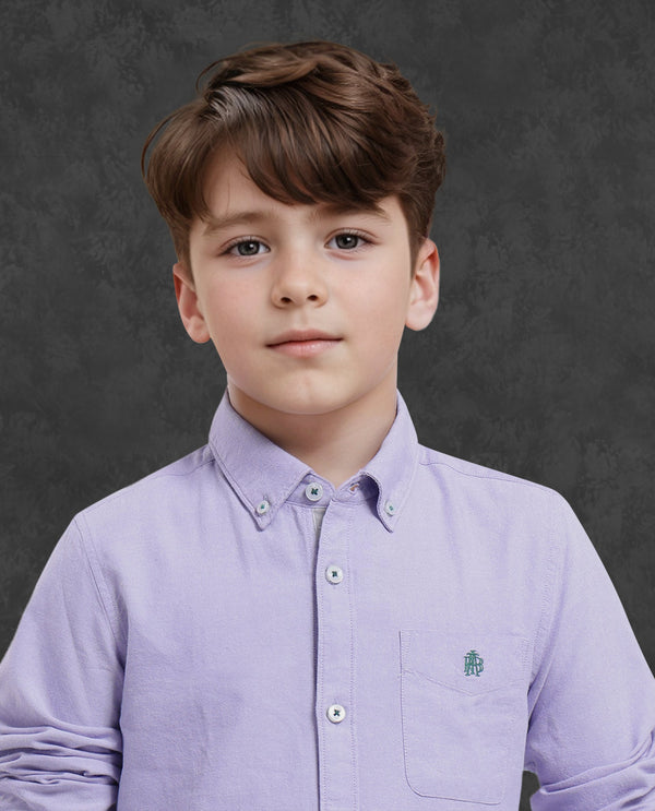 Rare Ones Kids Jac Purple Cotton Full Sleeves Button Down Regular Fit Solid Shirt