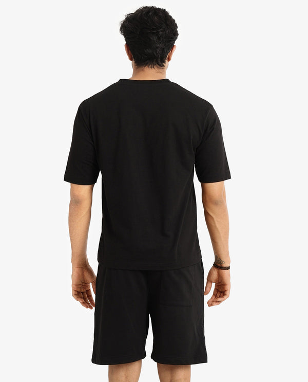 Rare Rabbit Men Jade-B Black Terry Cotton Polyester Fabric Drawstring Closure Oversized Fit Abstract Graphic Print Shorts