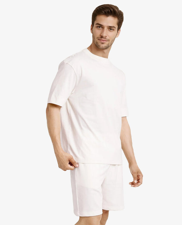 Rare Rabbit Men Jadez Off White Cotton Fabric Short Sleeve Crew Neck Oversized Fit Abstract Graphic Back Print T-Shirt