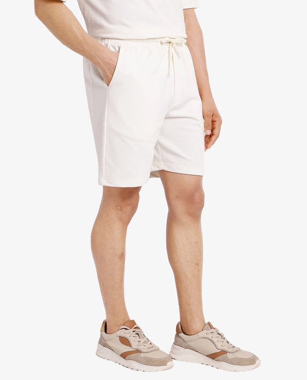 Rare Rabbit Men Jadez-B Off White Cotton Fabric Placement Print Drawstring Closure Oversized Fit Shorts