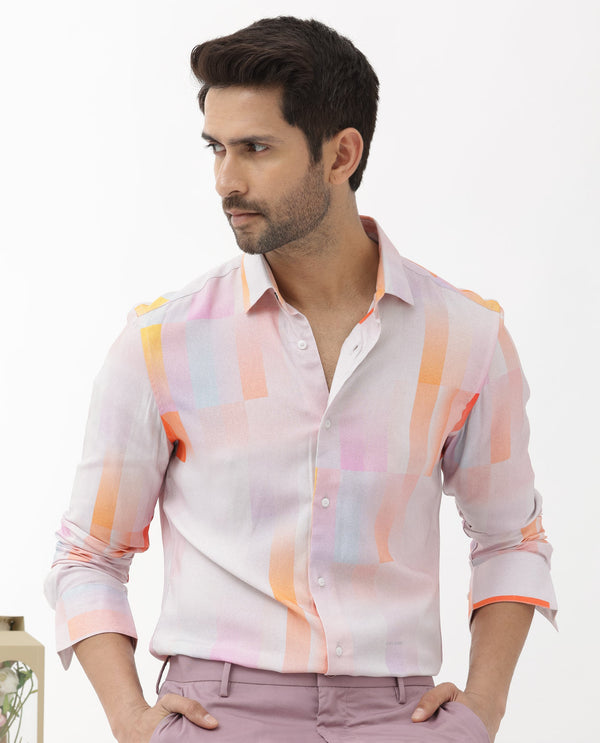 Rare Rabbit Mens Jalic Pastel Purple Viscose Fabric Full Sleeve Abstract Print Shirt
