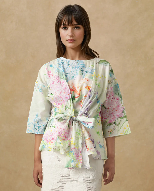 Rareism Women Jalisco Light Multi Extended Sleeves V-Neck Loop Relaxed Fit Floral Print Top
