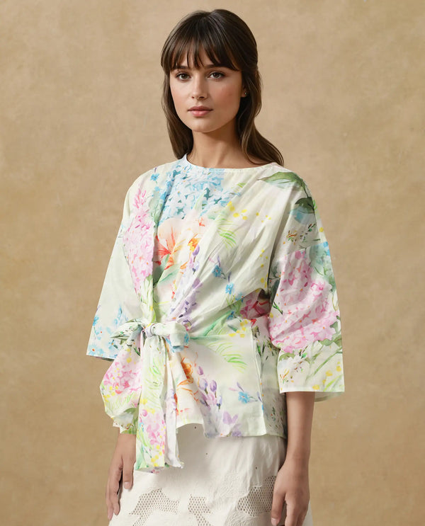 Rareism Women Jalisco Light Multi Extended Sleeves V-Neck Loop Relaxed Fit Floral Print Top