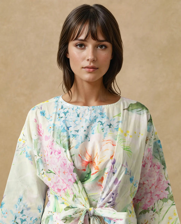 Rareism Women Jalisco Light Multi Extended Sleeves V-Neck Loop Relaxed Fit Floral Print Top