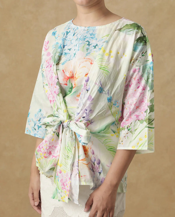 Rareism Women Jalisco Light Multi Extended Sleeves V-Neck Loop Relaxed Fit Floral Print Top