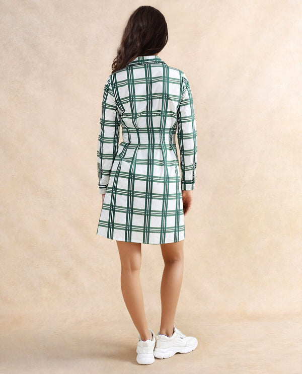 Rareism Women Jalopim Light Ecru Cotton Fabric Cuffed Sleeve Collared Neck Button Closure Fit And Flare Mini Printed Dress