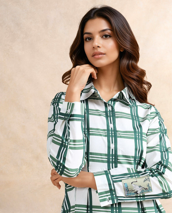 Rareism Women Jalopim Light Ecru Cotton Fabric Cuffed Sleeve Collared Neck Button Closure Fit And Flare Mini Printed Dress