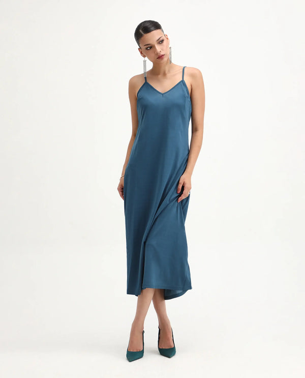 Rareism Women's Janambi Dark Blue 100% Polyester Fabric V-Neck Slip-On Closure Kimono Sleeve Ombre Flared Maxi Dress