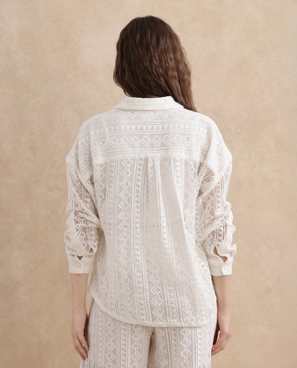 Rareism Women Jancodam-T White 100% Cotton Fabric Cuffed Sleeve V-Neck Relaxed Fit Plain Shirt