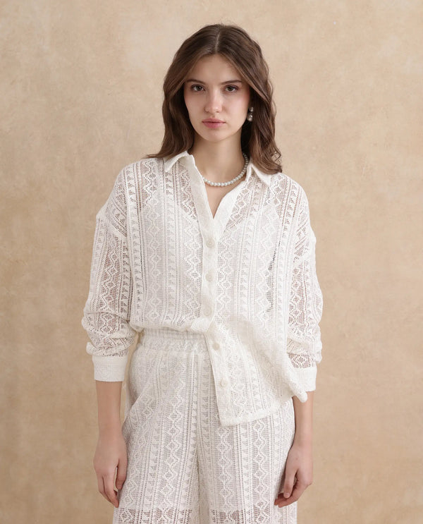 Rareism Women Jancodam-T White 100% Cotton Fabric Cuffed Sleeve V-Neck Relaxed Fit Plain Shirt