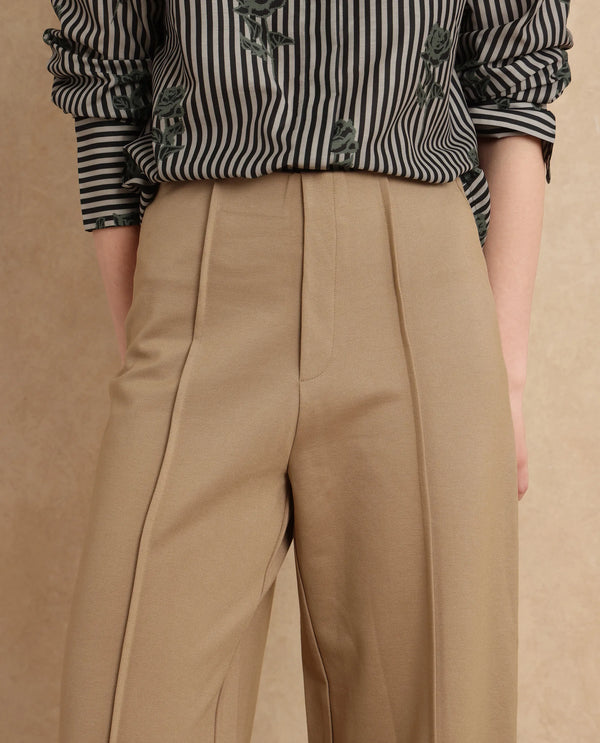Rareism Women Jancura Beige Rayon Blend Fabric Round Neck Bootcut Ankle Length Plain Trouser