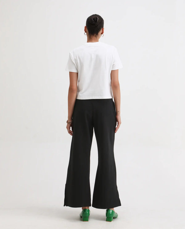 Rareism Women Jancuri Black 67%Rayon 29%Nylon 4%Spandex Fabric Straight Fit Ankle Length Plain Trouser