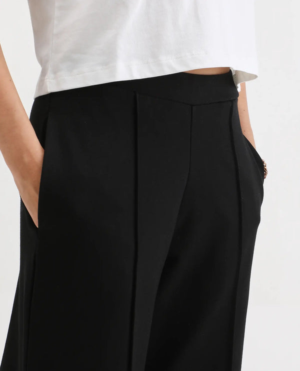 Rareism Women Jancuri Black 67%Rayon 29%Nylon 4%Spandex Fabric Straight Fit Ankle Length Plain Trouser