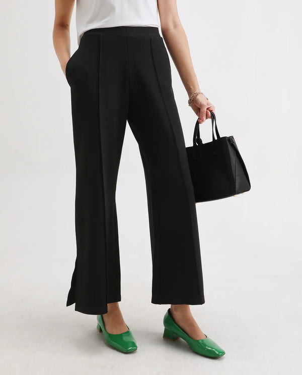 Rareism Women Jancuri Black 67%Rayon 29%Nylon 4%Spandex Fabric Straight Fit Ankle Length Plain Trouser