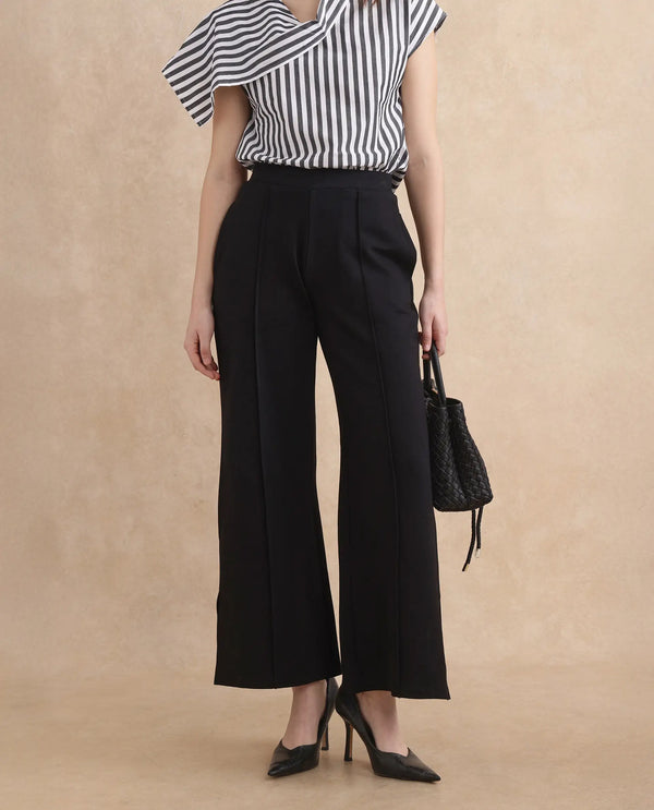 Rareism Women Jancuri Black Rayon Nylon Fabric Straight Fit Ankle Length Plain Trouser