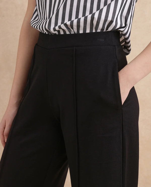 Rareism Women Jancuri Black Rayon Nylon Fabric Straight Fit Ankle Length Plain Trouser