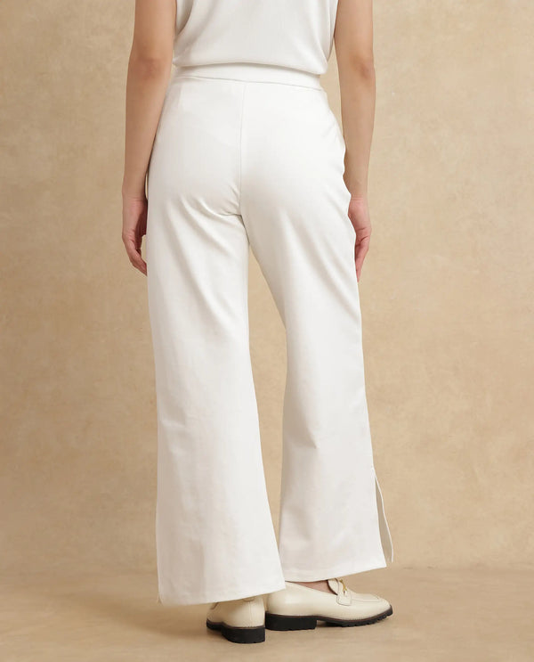 Rareism Women Jancuri Off White Rayon Nylon Fabric Straight Fit Ankle Length Plain Trouser