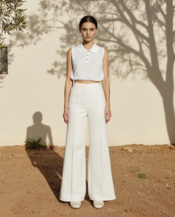 Rareism Women Jancuri Off White 67%Rayon 29%Nylon 4%Spandex Fabric Straight Fit Ankle Length Plain Trouser