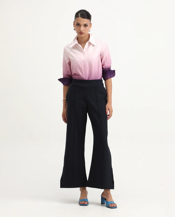 Rareism Women Jancuri Navy  67%Rayon 29%Nylon 4%Spandex Fabric Straight Fit Ankle Length Plain Trouser