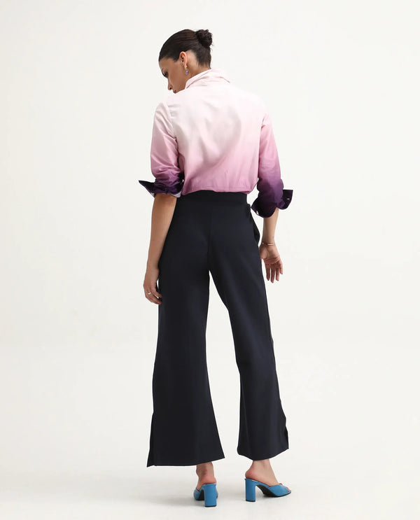 Rareism Women Jancuri Navy  67%Rayon 29%Nylon 4%Spandex Fabric Straight Fit Ankle Length Plain Trouser