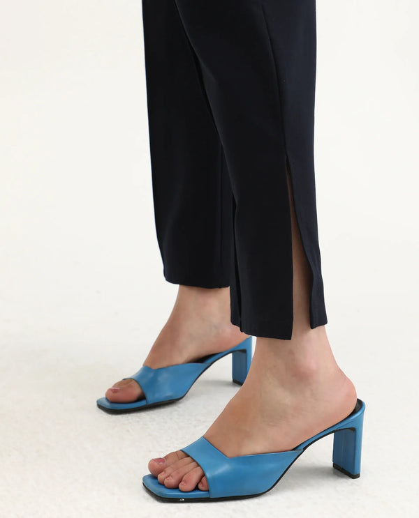 Rareism Women Jancuri Navy  67%Rayon 29%Nylon 4%Spandex Fabric Straight Fit Ankle Length Plain Trouser