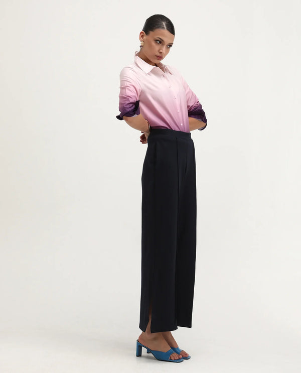 Rareism Women Jancuri Navy  67%Rayon 29%Nylon 4%Spandex Fabric Straight Fit Ankle Length Plain Trouser