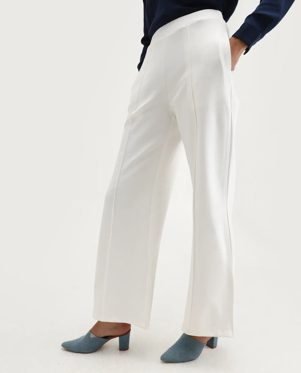 Rareism Women Jancuri Off White 67%Rayon 29%Nylon 4%Spandex Fabric Straight Fit Ankle Length Plain Trouser