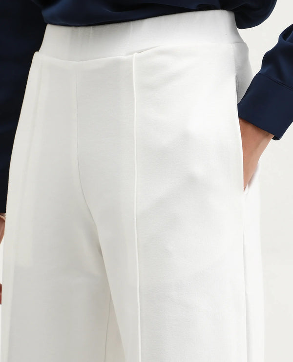 Rareism Women Jancuri Off White 67%Rayon 29%Nylon 4%Spandex Fabric Straight Fit Ankle Length Plain Trouser