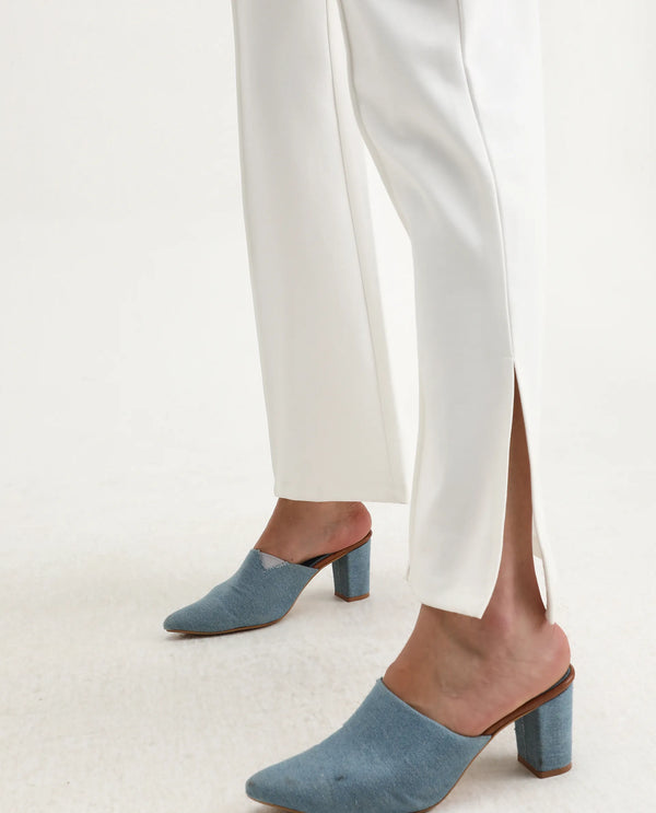 Rareism Women Jancuri Off White 67%Rayon 29%Nylon 4%Spandex Fabric Straight Fit Ankle Length Plain Trouser