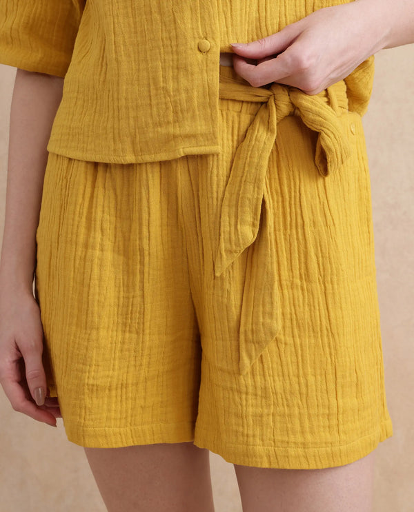Rareism Women Jandren-B Mustard 100% Cotton Fabric Regular Fit Mini Plain Shorts