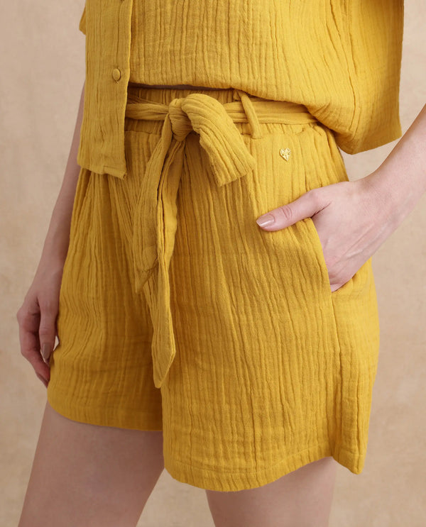 Rareism Women Jandren-B Mustard 100% Cotton Fabric Regular Fit Mini Plain Shorts