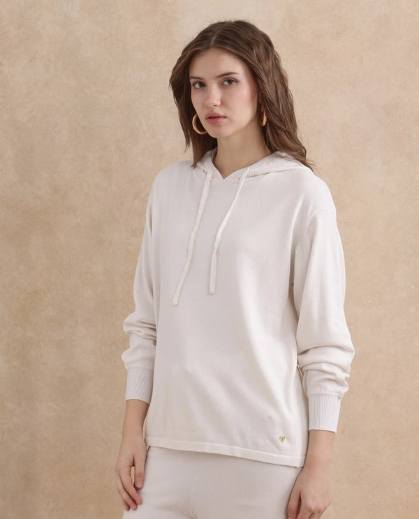 Rareism Women Janfinn-T Off White 78%Viscose 22% Polyester Fabric Full Sleeve Relaxed Fit Top