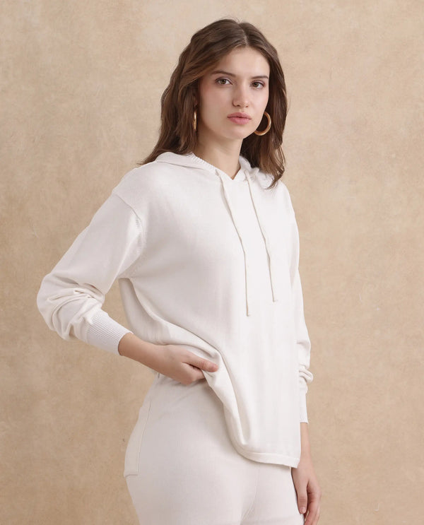Rareism Women Janfinn-T Off White 78%Viscose 22% Polyester Fabric Full Sleeve Relaxed Fit Top