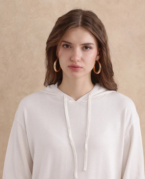 Rareism Women Janfinn-T Off White 78%Viscose 22% Polyester Fabric Full Sleeve Relaxed Fit Top
