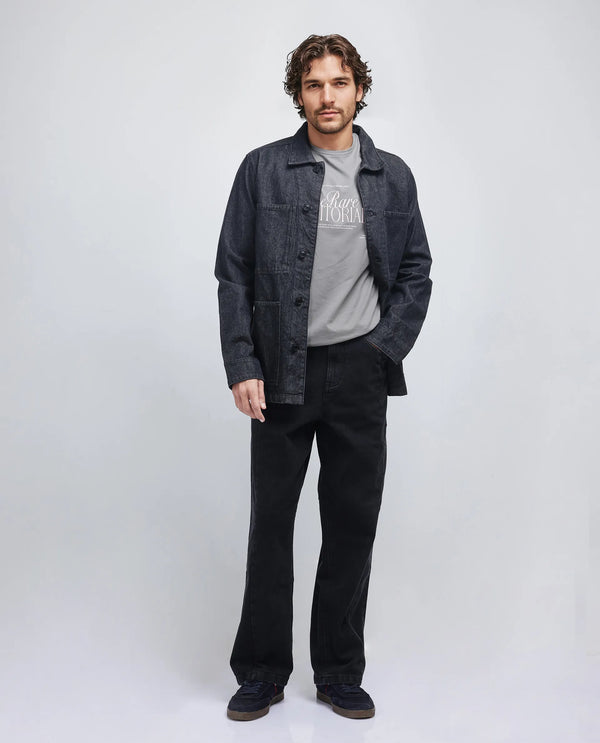 Rare Rabbit Men Janik Grey Cotton Spandex Fabric Mid Wash Button and Zip Closure Baggy Fit Pintuck Detail Plain Denim Pant