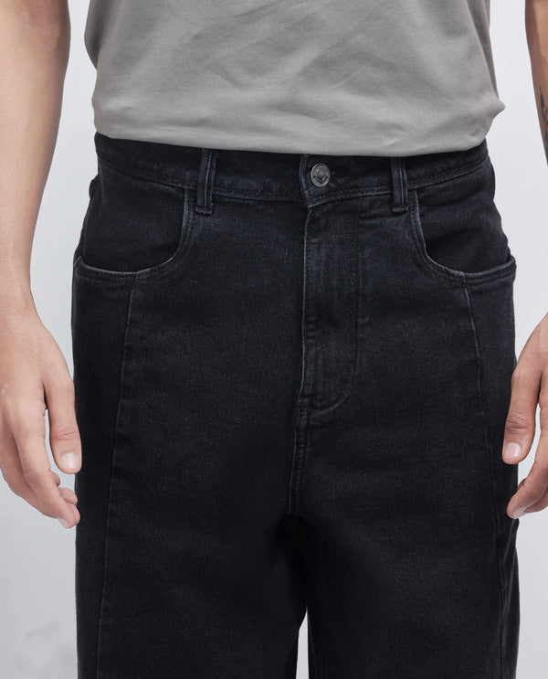 Rare Rabbit Men Janik Grey Cotton Spandex Fabric Mid Wash Button and Zip Closure Baggy Fit Pintuck Detail Plain Denim Pant