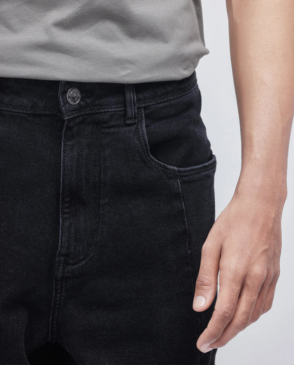 Rare Rabbit Men Janik Grey Cotton Spandex Fabric Mid Wash Button and Zip Closure Baggy Fit Pintuck Detail Plain Denim Pant