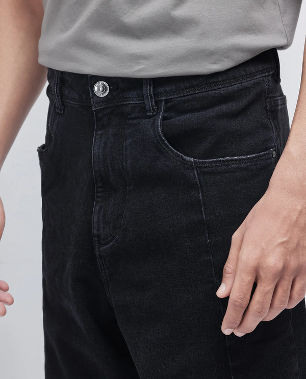 Rare Rabbit Men Janik Grey Cotton Spandex Fabric Mid Wash Button and Zip Closure Baggy Fit Pintuck Detail Plain Denim Pant
