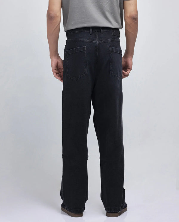 Rare Rabbit Men Janik Grey Cotton Spandex Fabric Mid Wash Button and Zip Closure Baggy Fit Pintuck Detail Plain Denim Pant
