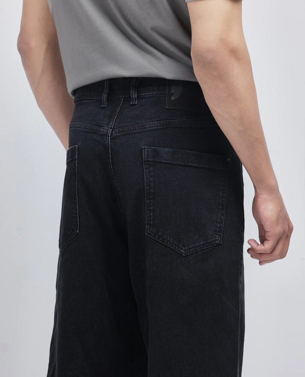 Rare Rabbit Men Janik Grey Cotton Spandex Fabric Mid Wash Button and Zip Closure Baggy Fit Pintuck Detail Plain Denim Pant