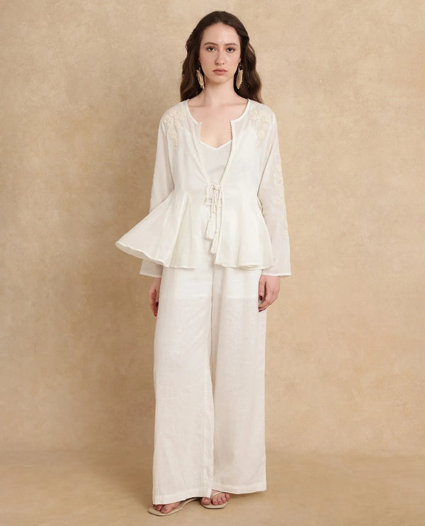 Rareism Women Janket Off White 100%Viscose Fabric Regular Sleeve Band Collar Regular Fit Plain Shrug