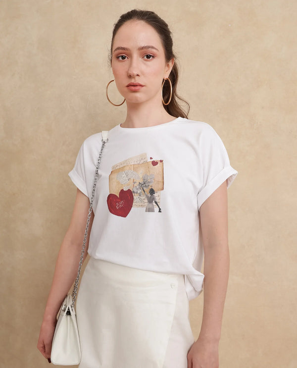 Rareism Women Somker Off white Half Sleeve Crew Neck Graphic Print T-Shirt
