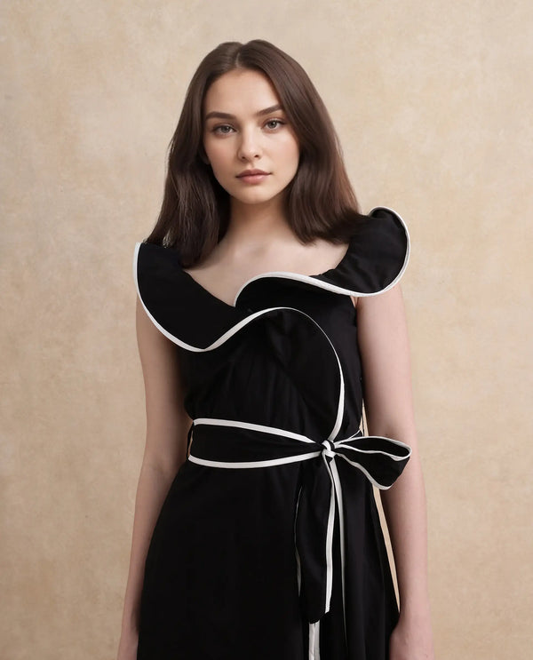 Rareism Women Janrol Black Cotton Fabric Sleeveless Johnny Collar Fit And Flare Midi Plain Dress