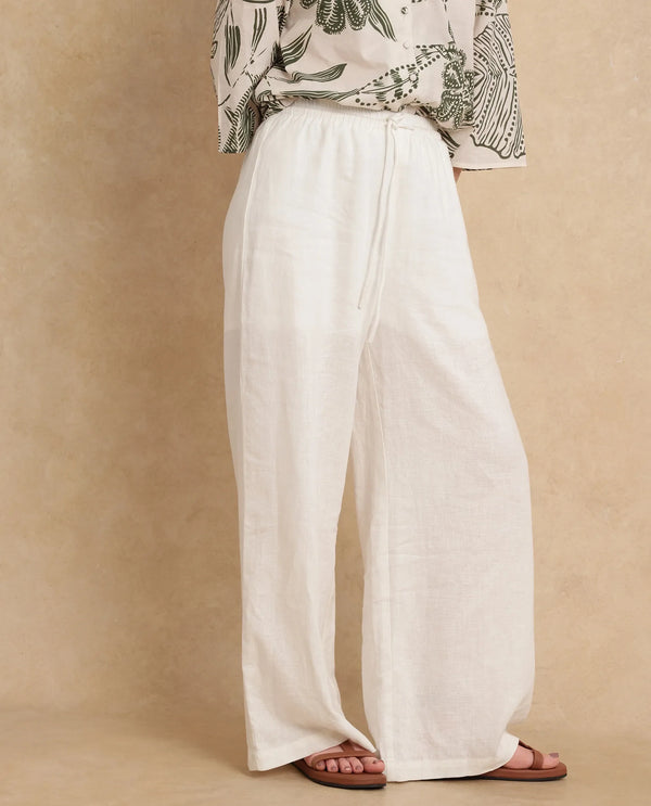 Rareism Women Janry Beige Viscose Linen Fabric V-Neck Straight Fit Ankle Length Plain Trouser