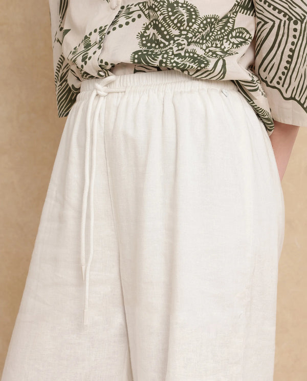 Rareism Women Janry Beige Viscose Linen Fabric V-Neck Straight Fit Ankle Length Plain Trouser