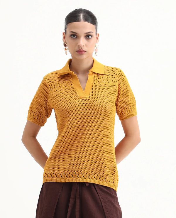 Rareism Women Jantuda Dusky Mustard 100% Cotton Fabric Sleeveless Relaxed Fit Top