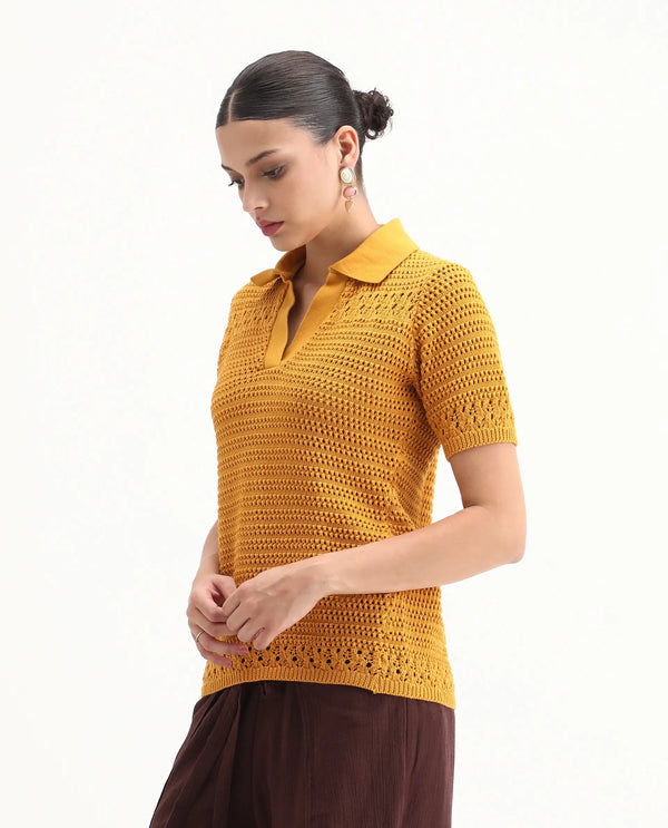 Rareism Women Jantuda Dusky Mustard 100% Cotton Fabric Sleeveless Relaxed Fit Top