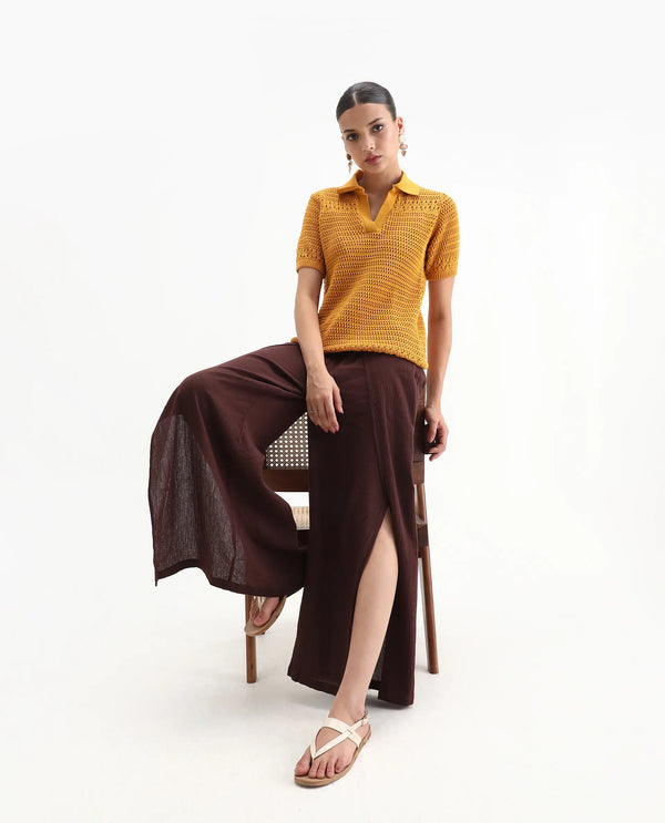 Rareism Women Jantuda Dusky Mustard 100% Cotton Fabric Sleeveless Relaxed Fit Top