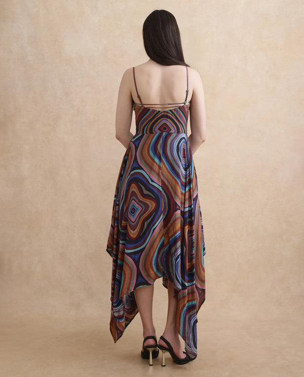 Rareism Women Janudya Dark Multi Viscose Fabric Sleeveless Fit And Flare Maxi Abstract Print Dress