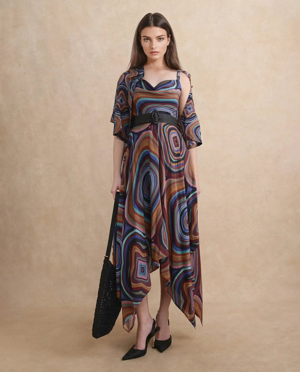 Rareism Women Janudya Dark Multi 100% Viscose Fabric Sleeveless Fit And Flare Maxi Abstract Print Dress